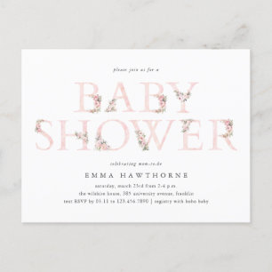 Blumige Typografie Rosa Babyparty-Einladung Postkarte