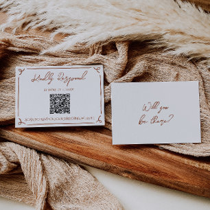 Blumige verbrannte Orange Terrakotta QR-Code-Hochz RSVP Karte