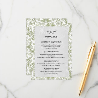 Blumige Vintage-Grüne Elegante Hochzeitseinlage Begleitkarte