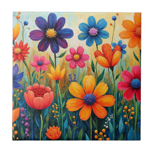 Blumige Volkskunstillustration Fliese