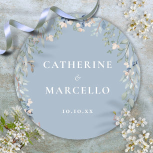 Blumige Wildblumen Staubblaue Hochzeit Runder Aufkleber