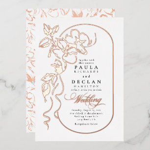 Blumige Zeichnung Elegantes Boho-Hochzeit Roségold Folieneinladung