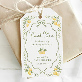 Blumige Zitrone Citrus Baby Shower Geschenkanhänger