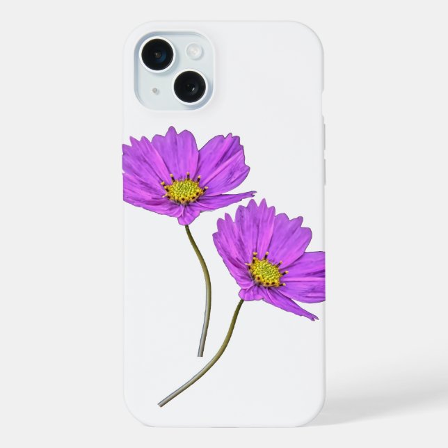 Blumige Zwei Lila Cosmos iPhone 15 Plus Hülle (Rückseite)
