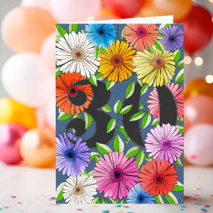 Blumiger 30. Geburtstag in Marineblau personalisie Karte