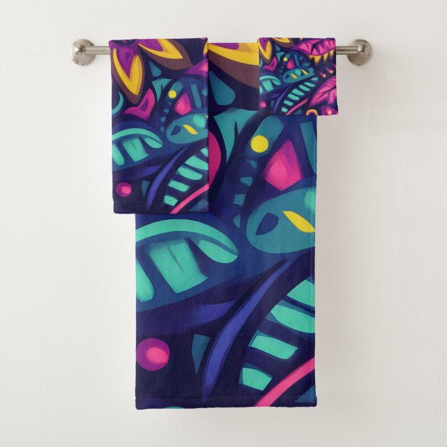 Blumiger Boho-Abstrakt bunter 17 Badhandtuch Set (Insitu)