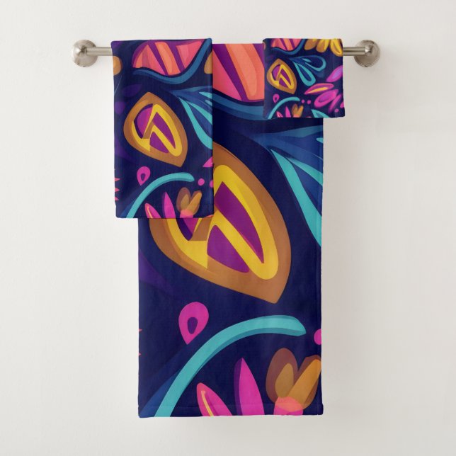 Blumiger Boho-Abstrakt farbenfroh 11 Badhandtuch Set (Insitu)