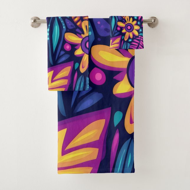 Blumiger Boho-Abstrakt farbenfroh 12 Badhandtuch Set (Insitu)