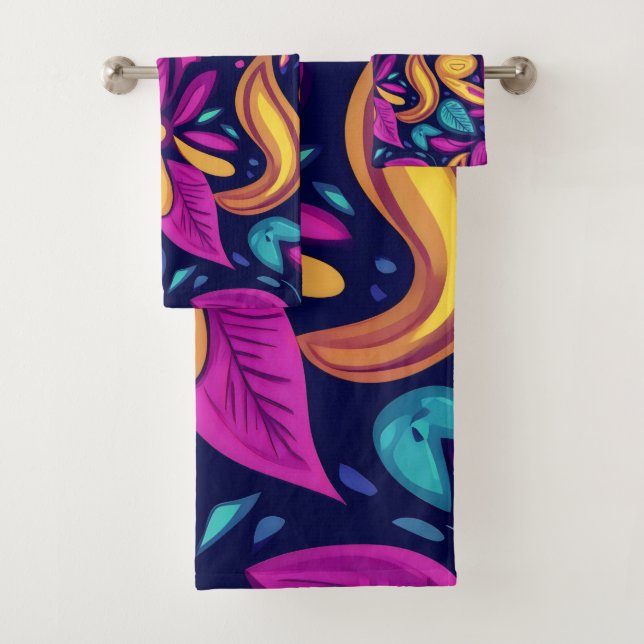 Blumiger Boho-Abstrakt farbenfroh 1 Badhandtuch Set (Insitu)