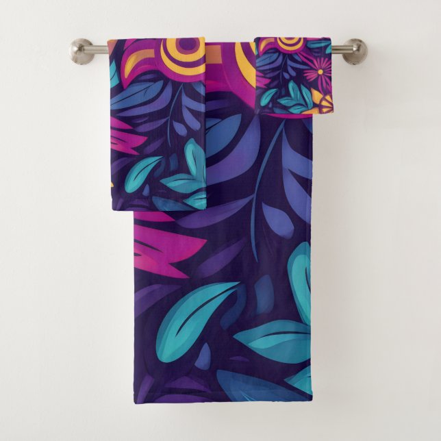 Blumiger Boho-Abstrakt farbenfroh 3 Badhandtuch Set (Insitu)
