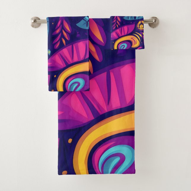 Blumiger Boho-Abstrakt farbenfroh 7 Badhandtuch Set (Insitu)