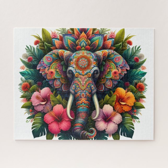 Blumiger Boho-Elefant (Horizontal)