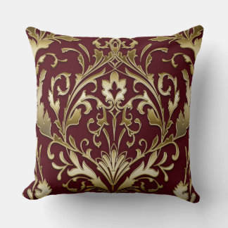 Blumiger Damast burgunderrot und gold, elegant, vi Kissen