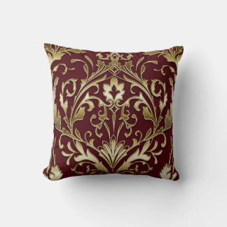 Blumiger Damast burgunderrot und gold, elegant, vi Kissen