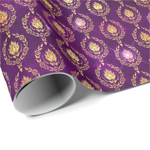 Blumiger Damast-Halloween-Zauber Gold-Lila-Muster Geschenkpapier