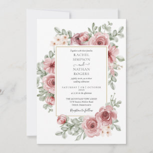 Blumiger Dusty Rose QR-Code Hochzeit Einladung