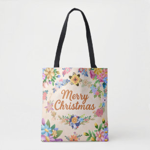 Blumiger Frohe Weihnachten Kranz Tasche