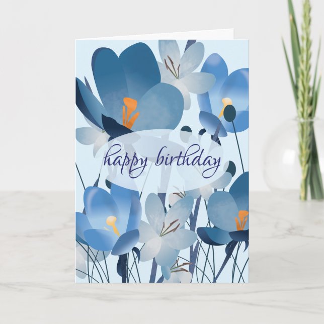 Blumiger Geburtstag in Blau Karte (Vorderseite)