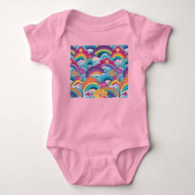 Blumiger Glam Regenbogen Baby Strampler (Vorderseite)