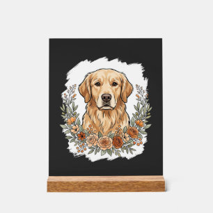 Blumiger Golden Retriever Sublimation Acrylschild