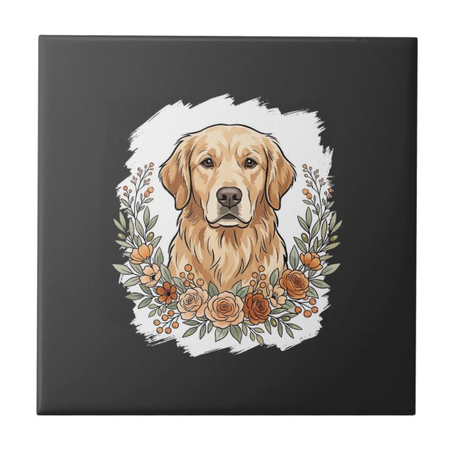 Blumiger Golden Retriever Sublimation Fliese (Vorderseite)