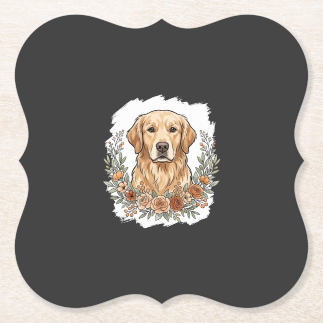 Blumiger Golden Retriever Sublimation Untersetzer (Vorderseite)