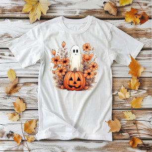 Blumiger Halloween-Kürbis-Geist T-Shirt