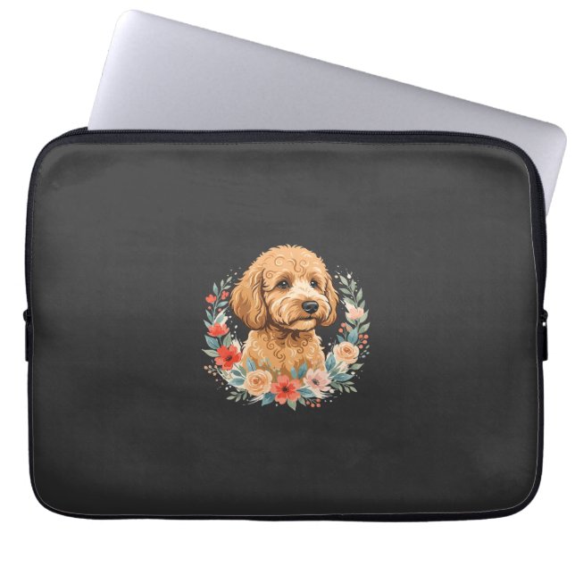 Blumiger Hund Runde Sublimation Laptopschutzhülle (Vorderseite)