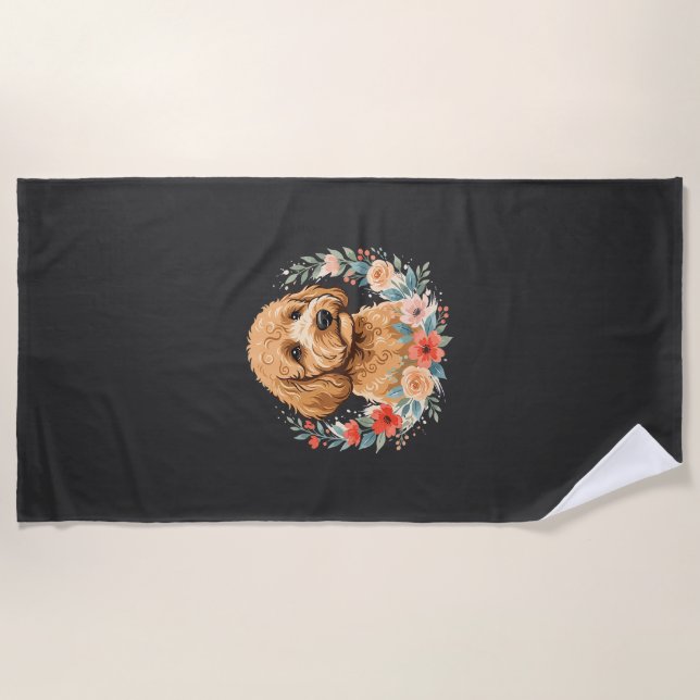 Blumiger Hund Rundes Sublimation Strandtuch (Vorderseite)