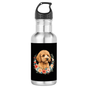 Blumiger Hund Rundes Sublimationsdesign Edelstahlflasche