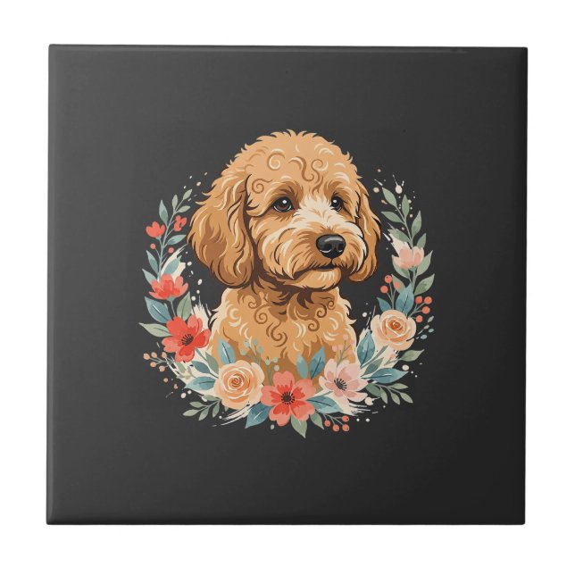 Blumiger Hund Rundes Sublimationsdesign Fliese (Vorderseite)