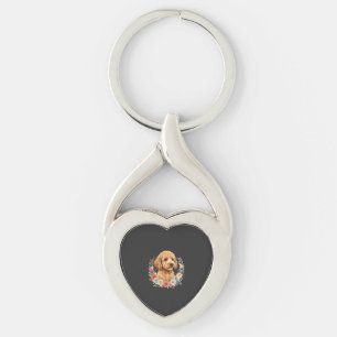 Blumiger Hund Rundes Sublimationsdesign Schlüsselanhänger