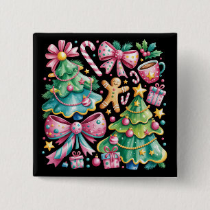Blumiger Preppy-Weihnachtsbaum-Bogen Coquette Rosa Button
