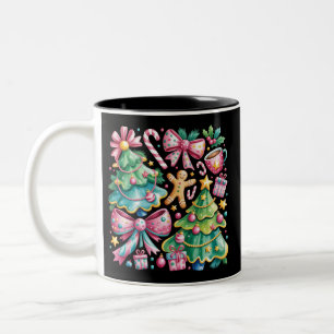Blumiger Preppy-Weihnachtsbaum-Bogen Coquette Rosa Zweifarbige Tasse