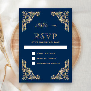 Blumiger Rahmen Blau und Gold Islamische Muslimisc RSVP Karte