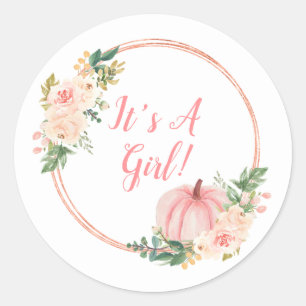 Blumiger Rosafarben Kürbis It's A Girl Runder Aufkleber