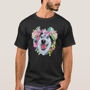 Blumiger sibirischer Husky-Hund Frühling Natur sib T-Shirt