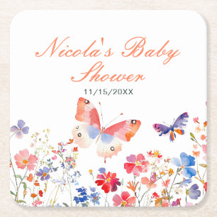 Blumiger Sommer Schmetterling Baby Shower Rechteckiger Pappuntersetzer