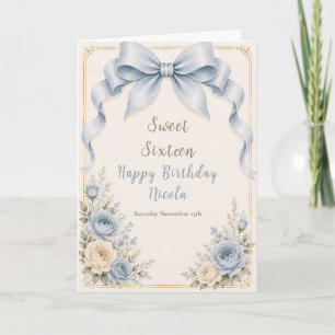 Blumiger staubiger blauer Coquette-Bogen Sweet Six Karte