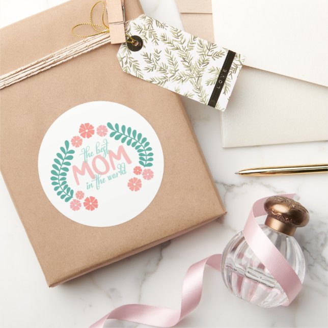 Blumiger Text, die beste Mutter der Welt Runder Aufkleber (Schenken)