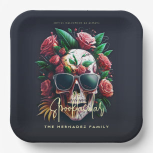 Blumiger Totenkopf Faboolous Spooktastischer Famil Pappteller