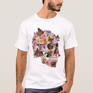 Blumiger Totenkopf und Monarch-Schmetterlinge Küns T-Shirt