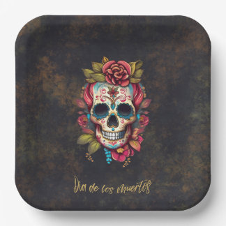 Blumiger Zuckerschädel Dia de los Muertos Party Pappteller