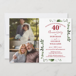 Blumiges 40. Hochzeitstag-Jubiläum Dann & Jetzt 2 Einladung