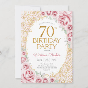 Blumiges 70. Geburtstags-Roségold Feminines Design Einladung