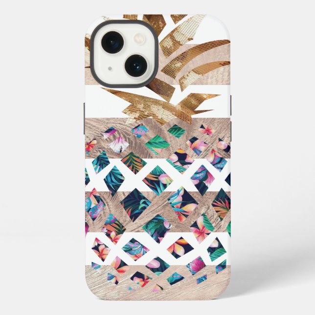 Blumiges Ananas-Monogramm-Design iPhone Hülle (Rückseite)