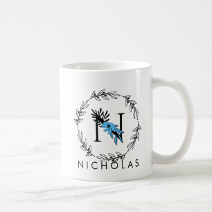Blumiges Blaues Monogramm - Buchstabe N Kaffeetass Kaffeetasse