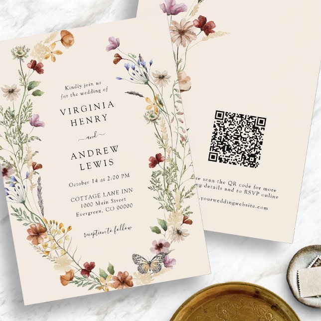 Blumiges Boho QR-Code Hochzeit Einladung (Floral Boho QR Code Wedding Invitation
)