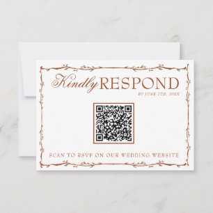 Blumiges Boho-Rost-Terrakotta-Erdiges QR-Code-Hoch RSVP Karte