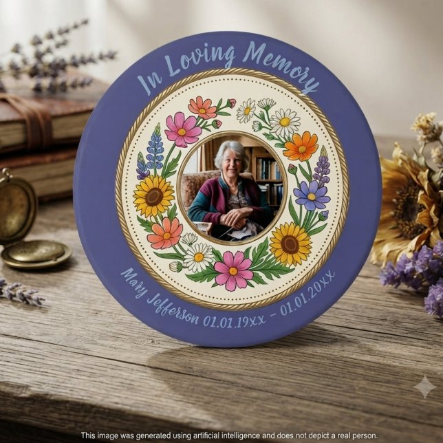 Blumiges Botanisches Cottagecore-Gedenkstätte Button (Floral botanical memorial button for a grieving family to wear at a celebration of life service.)